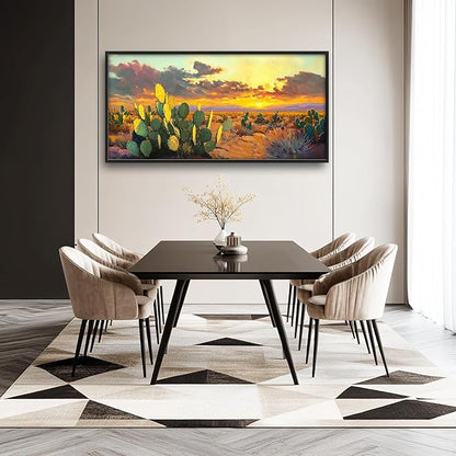 Western Cactus Large Wall Art Southwest Desert Sunset Pictures Wall Decor Arizona Landscape Canvas Painting Prints Framed Modern Artwork Home Decorations for Bedroom Living Room Office 60"x30"