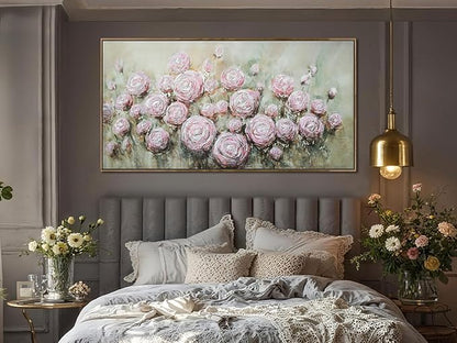 Arjun Flowers Wall Art Framed Canvas Art Wall Decor Living Room, Roses Floral Painting Textured Extra Large Bedroom Artwork Picture Home Office Dining Room, 58"x29"
