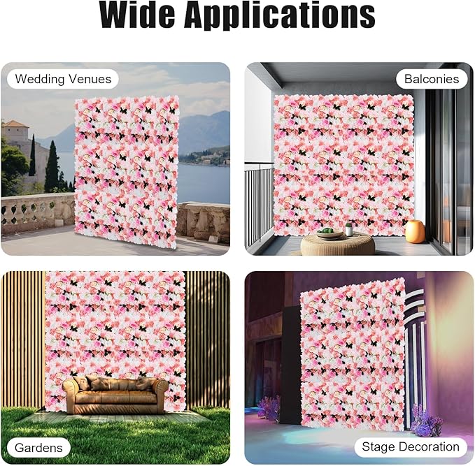 12 Pcs White Flower Wall Flowers Backdrop Artificial Flower for Backdrop Flowers Decoration 3D Floral Panels for Wall Decor Home Party Wedding Room Decoration (60x40cm/White+ Pink+Green)