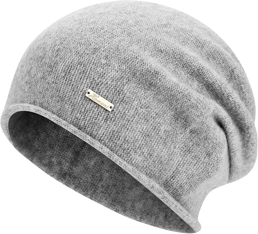 100% Wool Slouchy Beanie, Warm Beanie Hats for Women Breathable Knitting Skull Beanies Cap for Spring Fall Winter