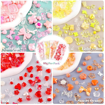 Assorted 210-270PCS Acrylic Beads for Bracelet Making, Flower Bow Candy Gummy Bear Kawaii Bracelet Charms,Cute Beads for Jewelry Making DIY Necklace Keychain Phone Charm Christmas Gift