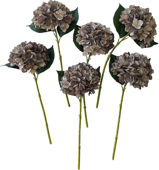 Brown Hydrangea Artificial Flowers,6 Pcs Faux Hydrangea Flowers,Artificial Hydrangeas Flowers with Stems,Fake Hydrangeas,Silk Hydrangeas Flowers with Stems for Home Decor (6, Coffee)
