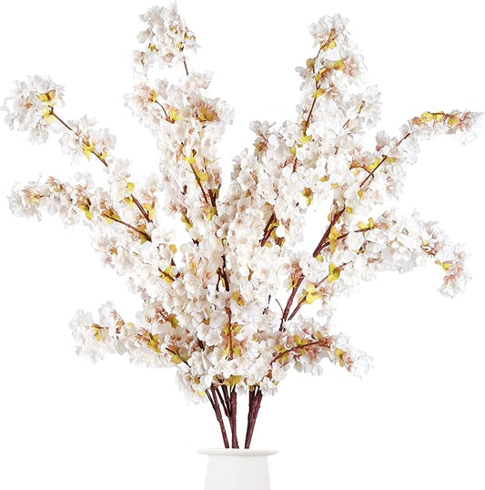 Sggvecsy Artificial Cherry Blossom Branches Faux Cherry Flowers 39 Inch Peach Branches Silk Tall Stems for Home Wedding Table Vase Decor (4 Pcs, Ivory)