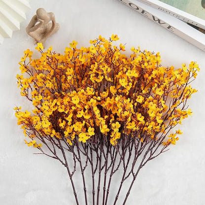 8Pcs Babys Breath Artificial Flowers, Real Touch Yellow Silk Flowers Fake Flowers for Vase Home Office Wedding Christmas Indoor Outdoor Centerpiece Table Party Decorations