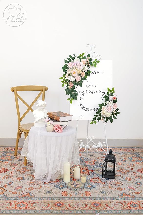 Pack of 2 Wedding Arch, Artificial Flowers, Wedding Decor，Flower Garland Be Suited to Banquet, Party, Reception Entrance Welcome Sign and Background Decoration (Light Pink)