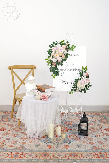 Pack of 2 Wedding Arch, Artificial Flowers, Wedding Decor，Flower Garland Be Suited to Banquet, Party, Reception Entrance Welcome Sign and Background Decoration (Light Pink)