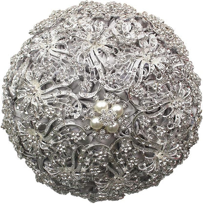 Brooch Wedding Bouquet - Luxury Bride Bouquet with Rhinestone Brooch and Crystal Handle for Elegant Weddings