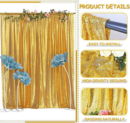 Gold Sequin Backdrop Curtains Glitter Drapes 2FTx8FT 2 Panels for Wedding Birthday Party Decorations Bridal Baby Shower Party Supplies Sparkly Photography Background