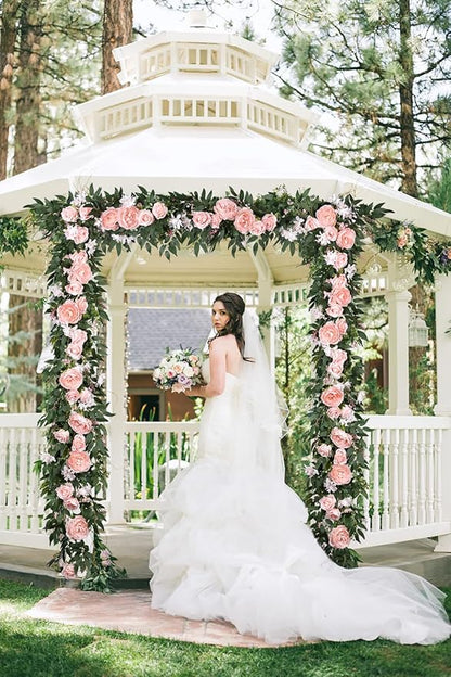 Lvydec 2 Pack Artificial Peony Flower Garland - 6ft Silk Peony Vine Willow Leaves Garland Pink Arch Flower Vine for Wedding Party Table Decoration (Pink)