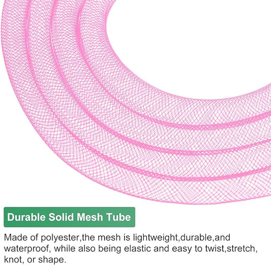 Mesh Tube Ribbon 25 Yards, 10mm Elastic Fabric Ribbons Mesh Tubing for Crafts/Gift Wrapping/Flower Bouquets/Wedding/Birthday/Holiday/Wreaths Christmas/Decoration[Pink]