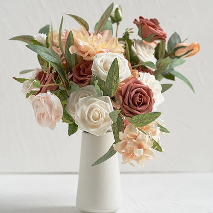 Artificial Flowers, 25pcs Terracotta Artificial Rose for DIY Wedding Bouquets Centerpieces Arrangements, Foam Roses with Stems for Bridal Shower Party Home Decorations