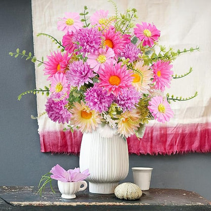 Daisy Flowers Artificial Silk Gerbera Daisy Fake Outdoor Bouquet Realistic Bulk WildFlowers Sunflower Bushes Pink Floral Arrangements Fall Cemetery Flowers for Grave Funeral Garden Home Multicolor