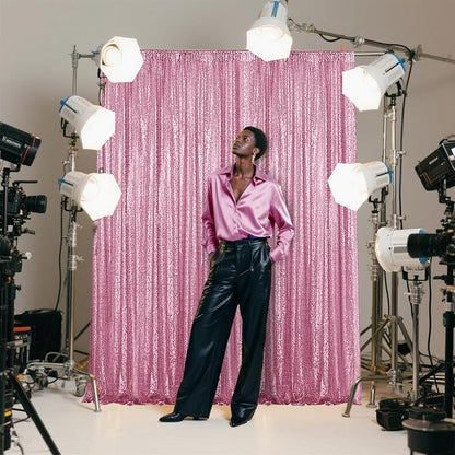 Pink Sequin Backdrop Curtain 2 Pieces 2FTx8FT Glitter Photography Backdrop for Party Wedding Birthday Christmas Decorations