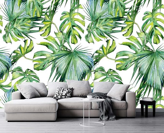 Cliouar-Wall Mural Wallpaper for Bedroom Living Room 3D Mural Monstera Tropical Plant Green Plant Banana Leaf Palm Leaf 158" x 110"(Not Self-Adhesive)