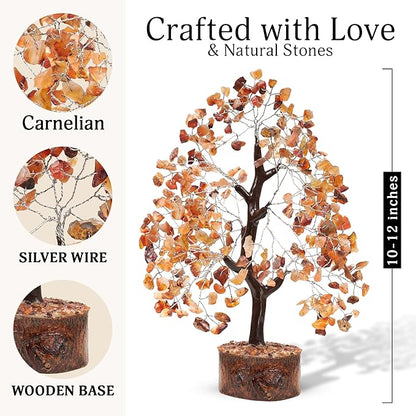 FASHIONZAADI Crystal Tree of Life Home and Office Feng Shui Decor, Carnelian Healing Crystal Handmade Bonsai Tree for Positive Energy, Good Luck, Money, Christmas Decor, Birthday Gifts for Women, Mom