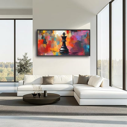 King Chess Large Wall Art Framed Colorful Wall Decor for Living Room Chess Pictures Oversized Canvas Print Painting Modern Extra Large Framed Artwork for Bedroom Office Home Decor 60"x30"