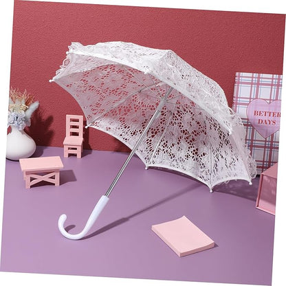Lace Umbrella Parasol Floral White Umbrella Vintage Wedding Bridal Umbrella Photography Scene Props for Baby Shower Bridal Decorations Assorted Color A