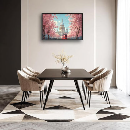 England London Paul’s Cathedral Large Wall Art Cityscape Cherry Blossom Pictures Wall Decor Street Scene Canvas Spring Print Painting Modern Artwork Home Decoration for Living Room Bathroom Bedroom Office Framed 36"x24"