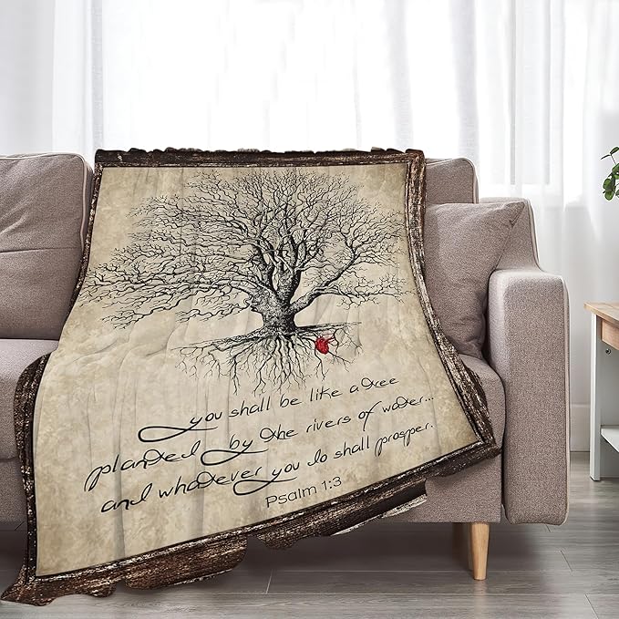 Christian Tree of Life Throw Blanket - Soft, Warm & Cozy Fleece for Women & Men - 80"x60"