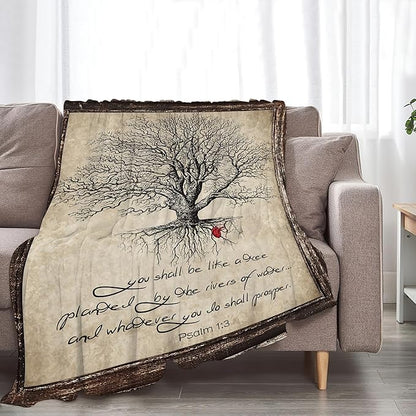 Christian Tree of Life Throw Blanket - Soft, Warm & Cozy Fleece for Women & Men - 80"x60"