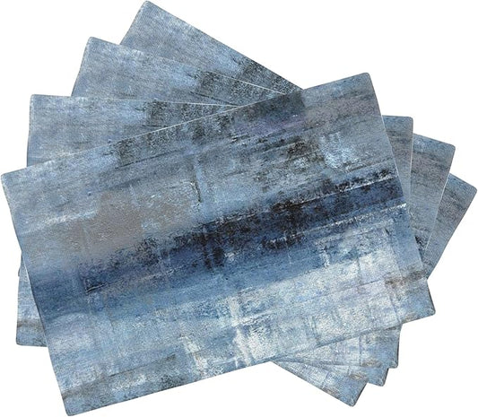 Abstract Blue and Grey Art Placemats Set of 4, Placemats for Dining Table,Heat Resistant Stain Resistant Wipeable Table Mats for Kitchen Dining Holiday Party Home Decor,12x18 Inch