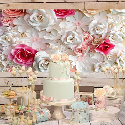 Baocicco 20x10ft Pink and White Paper Flowers Background Photography Mother's Day Backdrop Paper Flower Wall Gorgeous Wedding Flower Backdrops Beautiful Bride Baby Newborn Kids Background
