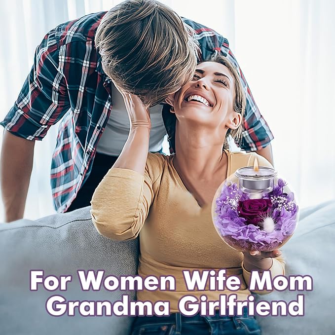 Christmas Birthday Gifts for Women Preserved Roses in Glass Dome with Scented - Romantic Preserved Flower for Women, Girlfriend, Wife, Mom, Grandma, Sister, Her-Purple