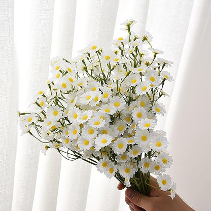 Artificial Daisies Flowers, 2 Bouquets (12 Stems) Small Faux Daisy Décor, Plastic Flowers for Garden, Porch, Window Box, Home, Wedding Decorations (Vase Not Inclouded)