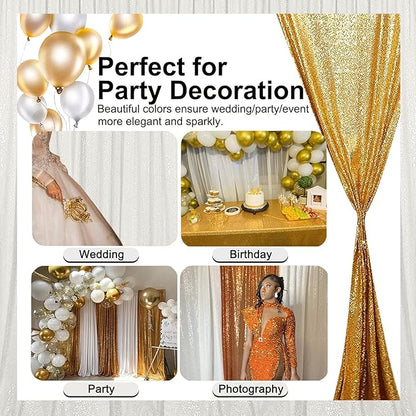 White Sequin Backdrop Curtain - 2FTx8FT 2 Panels Glitter for Parties, Wedding, Baby Shower