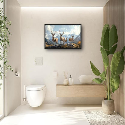Mountain Elk Deer Large Wall Art Framed Farmhouse Wall Decor for Living Room Rustic Deer Pictures Oversized Canvas Print Painting Modern Extra Large Framed Artwork for Bedroom Office 36"x24"