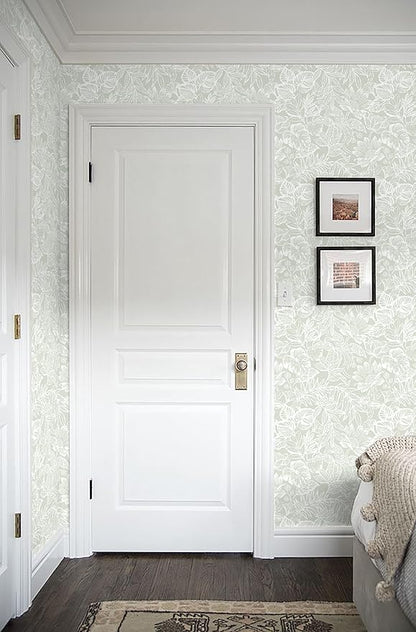 Peel and Stick Wallpaper Modern Wall Paper Boho Contact Paper Bedroom Bathroom Wallpaper Peel and Stick Light Green Tropical Leaf Removable Self-Adhesive Wall Decor 17.3" x 197"