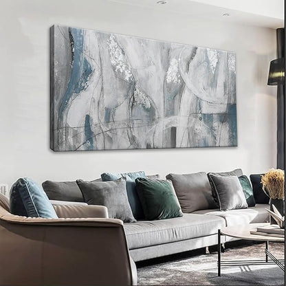 YISXINOAG Large Abstract Wall Art For Living Room Hanging Grunge Room Home Wall Decor Blue Canvas Art Wall Decor Painting White Wall Art Picture For Bedroom Home Office Decoration 29" X 58"