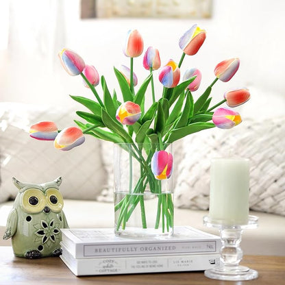 FiveSeasonStuff Real Touch Pastel Rainbow Gradient Tulips – 15 Stems Artificial Flowers with Multicolor Petals for Bouquets, Centerpieces, Home Decor, Spring & All-Season Arrangements