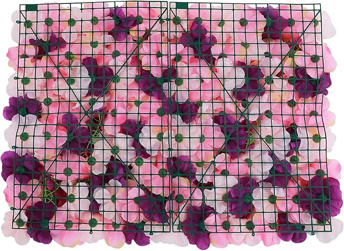 Flower Wall Panel Floral Backdrop,6pcs Champagne Flower Wall Decor,Silk Rose Wall, Artificial Flower Backdrop Faux Flower Panel for Wedding (6PCS Pink, Purple)