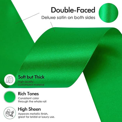 MEEDEE Satin Ribbon - 2 Inch Double Faced Satin in Emerald Green, 25 Yards for Christmas Tree, Crafts, Weddings, Flower Bouquets, Holiday Decor