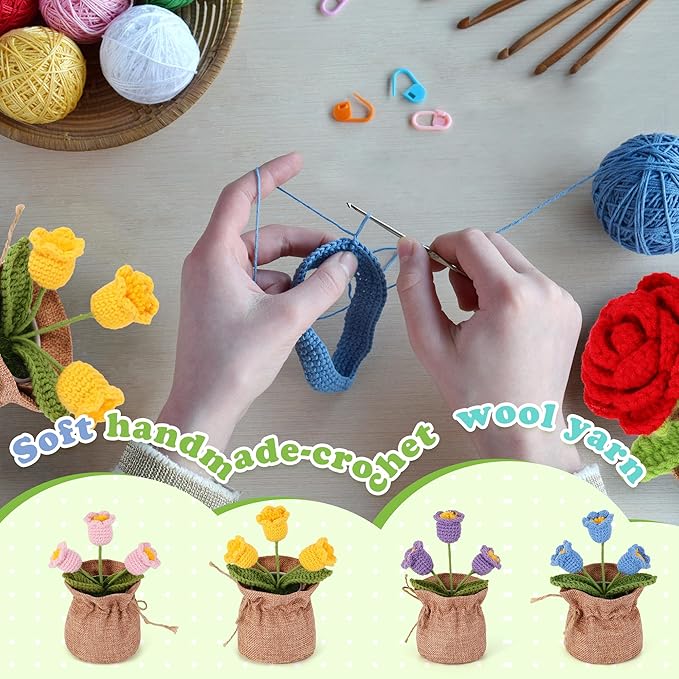 Crochet Flower Plant, Empathetic Flower Gift for Women & Men, Perfect for Birthday, Christmas, Mother's Day, Desk Decor, Birthday Decorations, Kids Party Decoration. Purple Lily