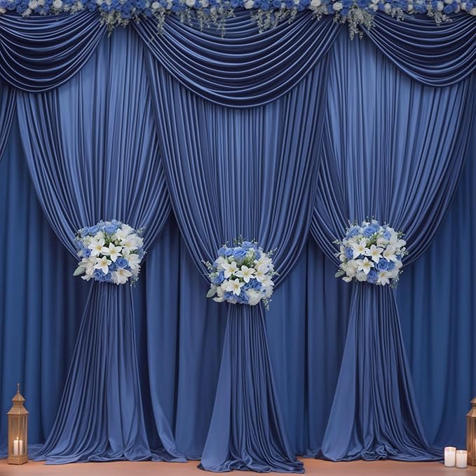 Navy Blue Backdrop Curtains-Wrinkle-Free Navy Blue Curtains Polyester Photography Drapes Wedding Background for Baby Shower Birthday Graduation Party Decorations - 24 X10FT (Navy Blue)