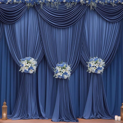 Navy Blue Backdrop Curtains-Wrinkle-Free Navy Blue Curtains Polyester Photography Drapes Wedding Background for Baby Shower Birthday Graduation Party Decorations - 24 X10FT (Navy Blue)