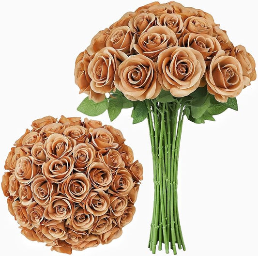 Artificial Rose Flower Artificial Flowers Flower with Long Stem Silk Roses Bouquet for Wedding Bridal Shower Party Home Decoration (Terracotta, 30 Pcs)