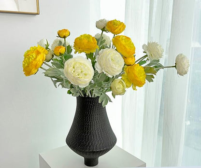 7 pcs White and Yellow Peony Artificial Flowers with Stems for Vase, Fake Peonies Silk Flowers Arrangement for Home Office Farmhouse Indoor, Kitchen Dining Table Centerpiece Decorations