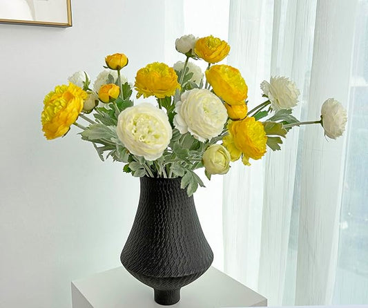 7 pcs White and Yellow Peony Artificial Flowers with Stems for Vase, Fake Peonies Silk Flowers Arrangement for Home Office Farmhouse Indoor, Kitchen Dining Table Centerpiece Decorations