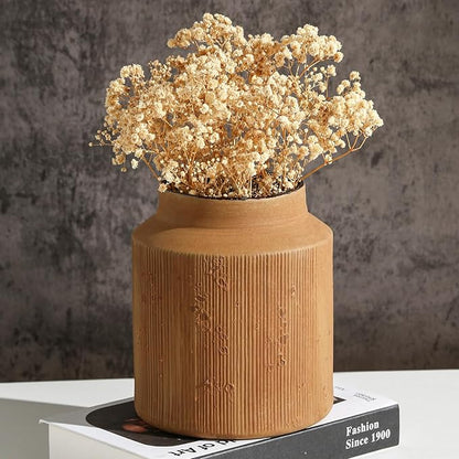 Farmhouse Vase for Home Decor, Vintage Rustic Terracotta Flower Vase Suitable for Home Decor, Living Room, Shelf, Dining Table. 7IN. Ochre