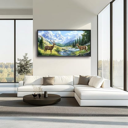Mountain Forests Deer Large Wall Art Framed Farmhouse Wall Decor for Living Room Rustic Elk Pictures Oversized Canvas Print Painting Modern Extra Large Framed Artwork for Bedroom Office 60"x30"