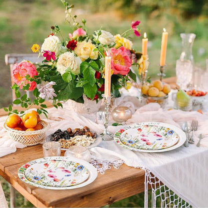 250 Pcs Wildflower Party Decorations Include Spring Summer Floral Paper Plates Napkins and Cups for Wildflower Baby Shower Tea Decorations, Serve 50 Guest(Colored,Vivid Style)