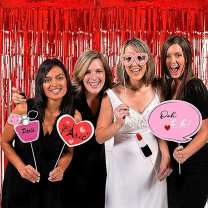 4 Pack Red Tinsel Foil Fringe Curtain Backdrop, 3.28Ft x 8.2Ft Metallic Streamers for Photo Booth Props Wedding Bridal Shower Bachelorette Birthday Halloween Christmas Party Decoration