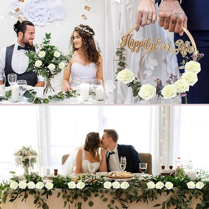 200PCS Milk White Artificial Flowers Roses Real Looking Foam Fake Roses with Leaves for DIY Wedding Bouquets Bridal Shower Party Decorations (Ivory, 200)