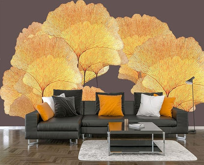 Ginkgo Leaf Flower 3D Wall Mural Wallpaper for Bedroom 137" x 100"