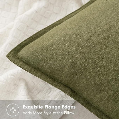 MIULEE Decorative Linen Pillow Covers 24x24 Inch Green Boho Farmhouse Neutral Couch Throw Pillows for Bed Pack of 2 Accent Outdoor Pillowcase Modern Sofa Cushion Livingroom Home Decor