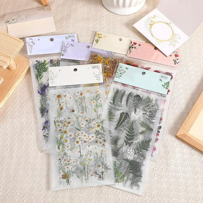Angoily Vintage Floral Stickers Pet Transparent Flower Decals for Scrapbooking Journals Crafts Planner Decoration with Diverse Botanical Designs