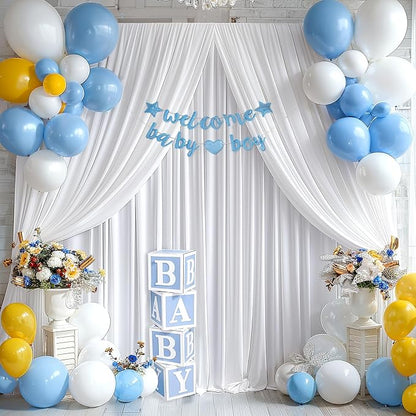 White Backdrop Curtains 10 Panels, 10 Feet Wrinkle-Free Polyester Photography Backdrop Drapes for Wedding Baby Shower Party Background Backdrop Stand- 10FTX40FT